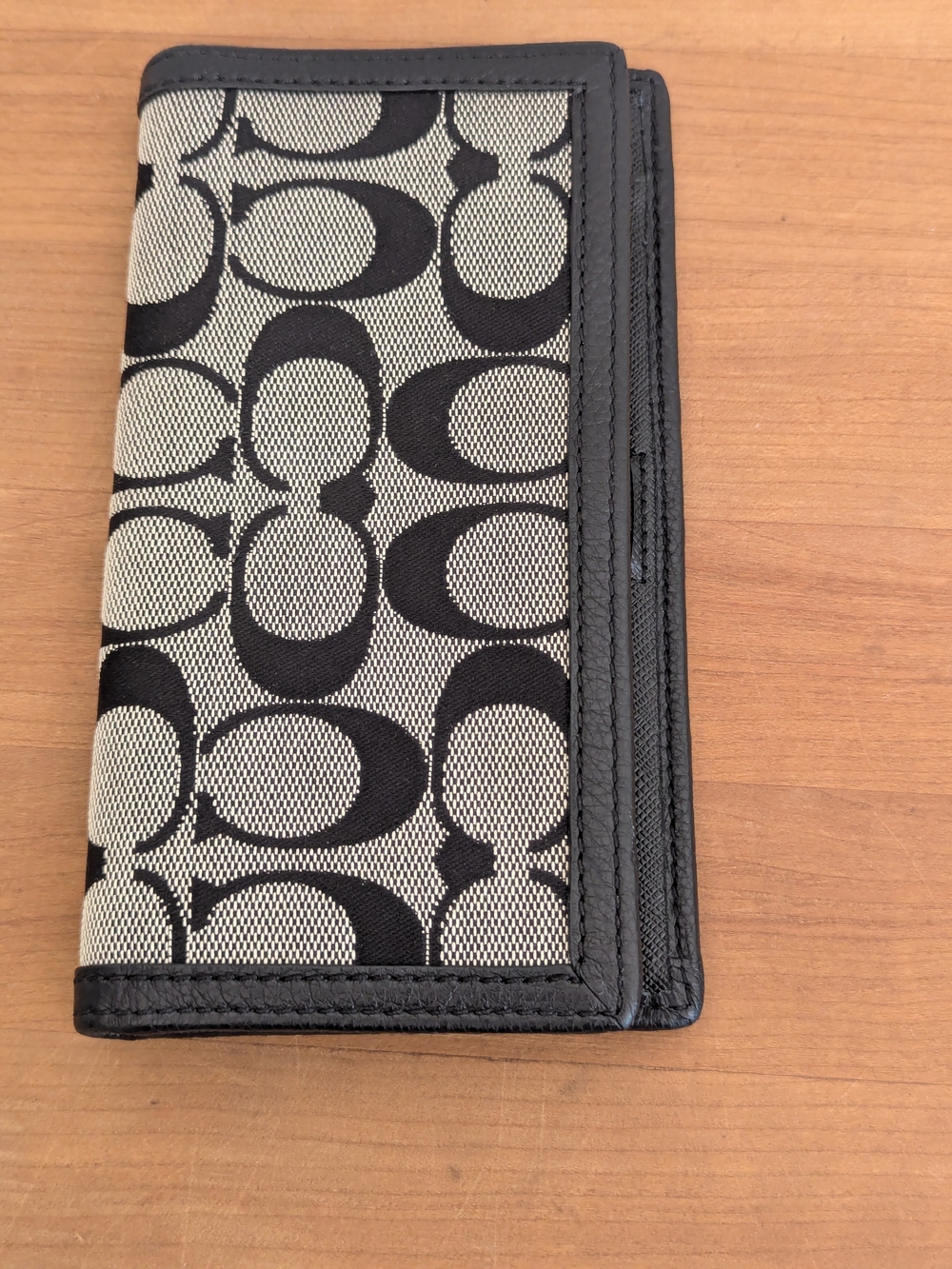 Coach Signature Checkbook Wallet Black White Canvas Leather Trim - Picture 5 of 7